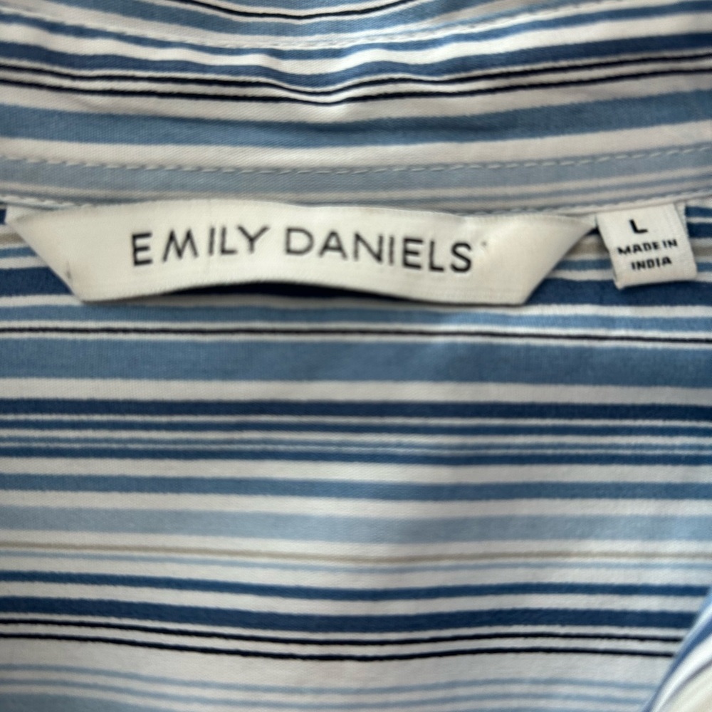 Stylish & Crisp Emily Daniels Blue Striped Women’s Large Shirt - NWOT - Picture 5 of 10